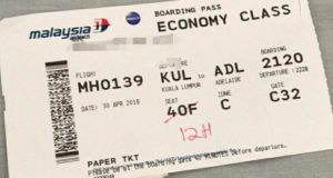 Boarding pass from KL to Adelaide