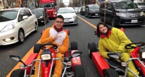 Clarence and Amanda go-karting in Tokyo
